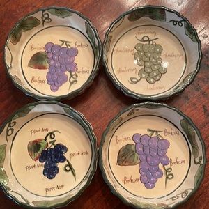 4 vintage wine themed bowls. Oven, DW, microwave safe